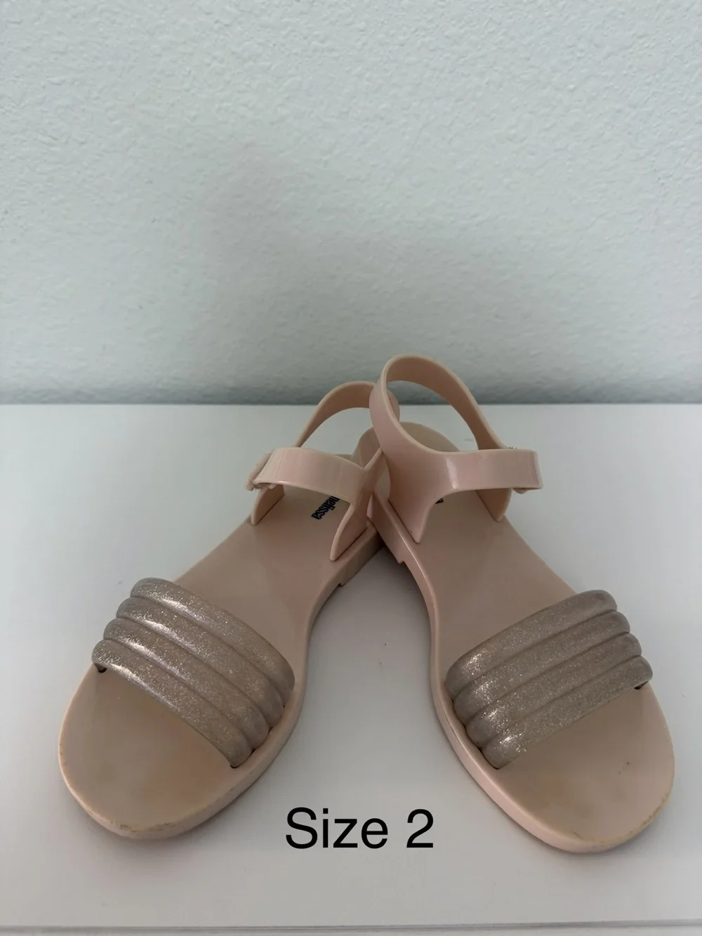 Mini Melissa Girls' Nude Pink Shimmery Strap Sandals